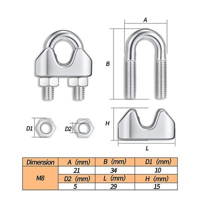 重工業用リグジング用のカスタマイズされたサポート JIS標準ダブルパイプクランプ 鋳造された柔軟性のあるワイヤロープケーブルクリップ
