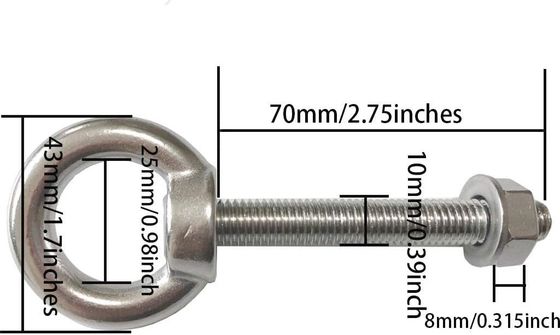 INCHステンレスエース M10 肩目ボルト 3/8 &quot;x 2.75&quot; 洗濯機とナッツの平らな仕上げを持ち上げと重用スクリュー