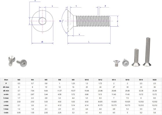 スタッドレスタイヤヘックスボルト 建設プロジェクト用の反沈ヘッドスクリュー M1.6 M2 M2.5 M3 M4 M5 M6 M8 M10 M12 M14 M16 M20