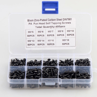 ALLOY 天然色 450pcs M3 カーボンステール 黒 PA クロス パン ヘッド 丸型 ヘッド セルフ タッピング スクロール コンビニセット アソート キット