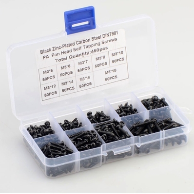 ALLOY 天然色 450pcs M3 カーボンステール 黒 PA クロス パン ヘッド 丸型 ヘッド セルフ タッピング スクロール コンビニセット アソート キット