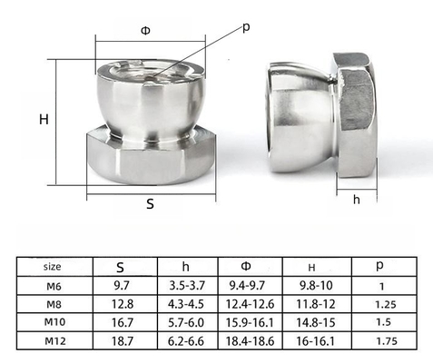 クロム付 M6 M8 M10 ステンレス鋼のセキュリティナッツ 8mm-50mm 長さ ボルト保護とメトリック測定システム