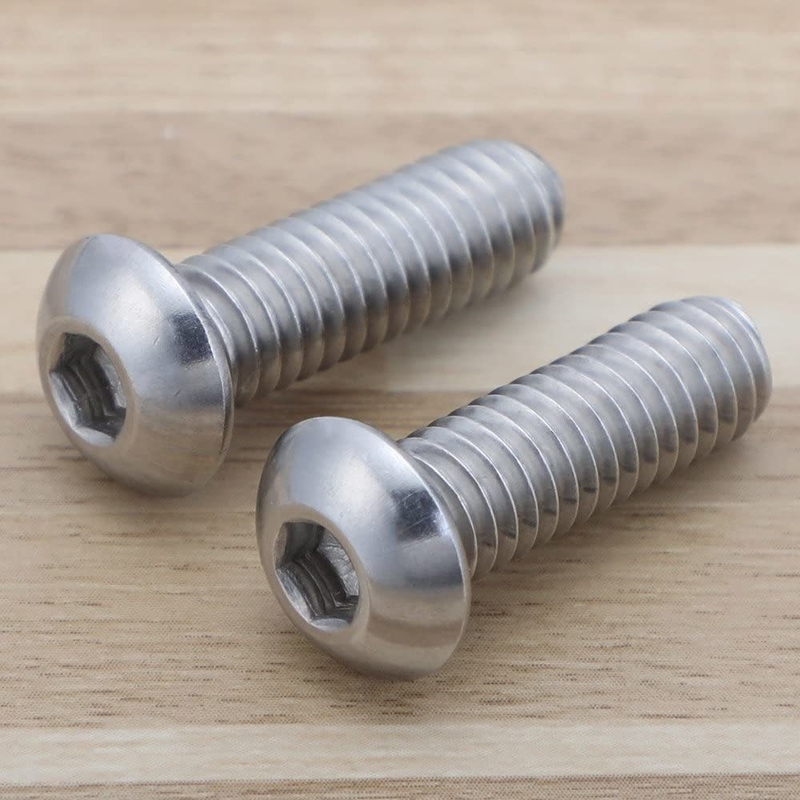 1/4-20 x 1/2 インチボタンヘッドソケットキャップボルト 18-8ステンレススチール304 平面仕上げ フルスレッド アレンヘックスドライブ パンヘッド